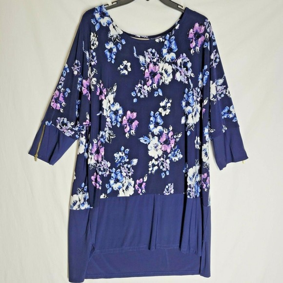 Woman Within Shirt Dress Multicolor Floral Print Sleeve Zip Detail Large 18/20 - Picture 1 of 7